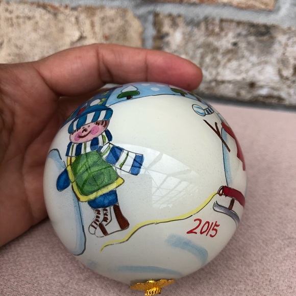 Pier 1 Import Li Bien Christmas 2015 Ornament Kids Playing Snowman Hand painted - Picture 6 of 10